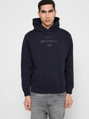 Bluza z kapturem Replay granatowy