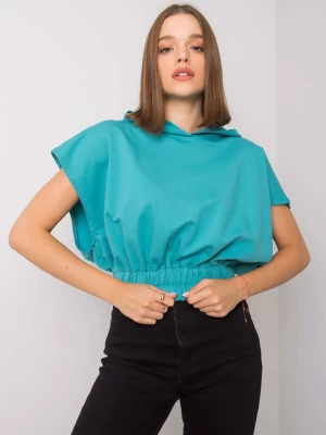 Bluza z kapturem turkusowy casual dekolt okrągły rękaw krótki Fancy