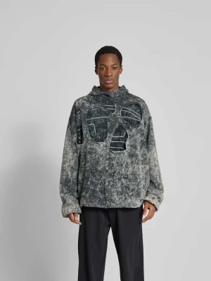 Bluza z kapturem w przetarcia, krój oversized Diesel Ciemnoszary