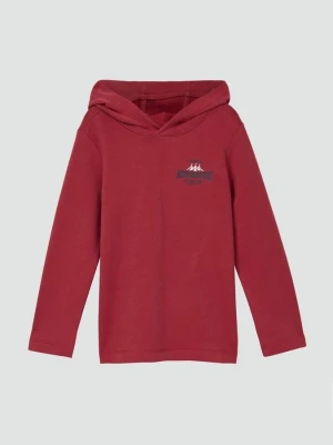 Bluza z kapturem wykonana z lekkiego materiału dresowego z nadrukiem z przodu i z tyłu s.Oliver czerwony