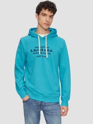 Bluza z kapturem wykonana z materiału dresowego z haftem s.Oliver turkusowy