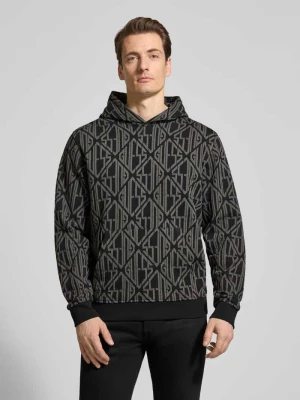 Bluza z kapturem, wzorem na całej powierzchni i kieszenią kangurką Guess