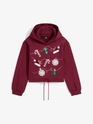 Bluza z kapturem z czystej bawełny organicznej BonPrix czerwony