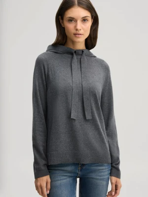 Bluza z kapturem z dzianiny z domieszką wełny w kolorze ciemnoszarym melanżowym JOOP!
