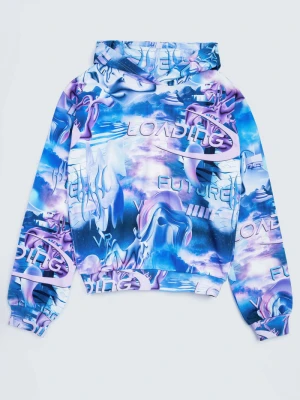 Bluza z kapturem z kolorowym nadrukiem na całości Reporter