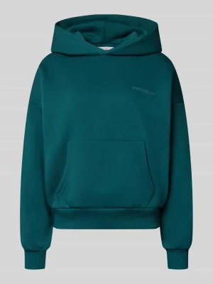 Bluza z kapturem z logo i kieszenią kangurką REVIEW Petrol