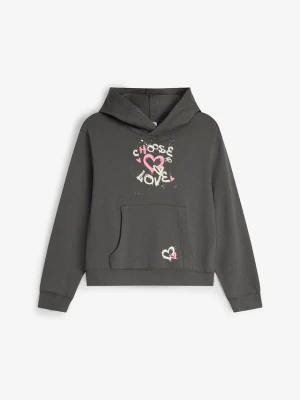 Bluza z kapturem z miękkiej bawełny organicznej BonPrix szary