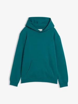 Bluza z kapturem z miękkiej mieszanki bawełny BonPrix niebieski