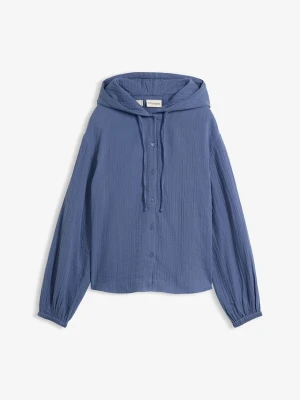 Bluza z kapturem z muślinu z czystej bawełny BonPrix niebieski