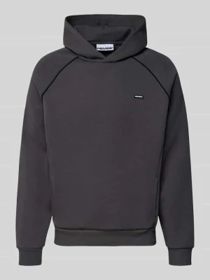 Bluza z kapturem z nadruk z logo i kontrastowymi lamówkami REVIEW Ciemnoszary