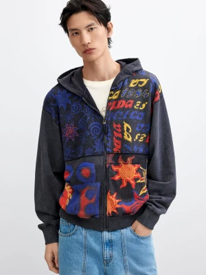 Bluza z kapturem z nadrukiem 100% bawełna Desigual czarny