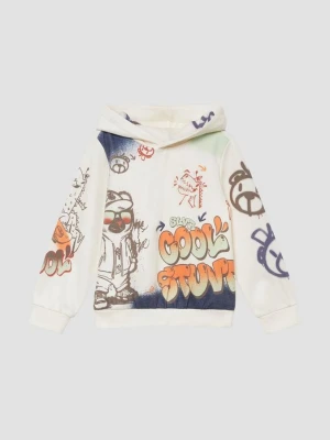 Bluza z kapturem z nadrukiem na całej powierzchni w stylu graffiti s.Oliver kremowy