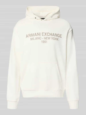 bluza z kapturem z nadrukiem z logo Armani Exchange Złamany biały
