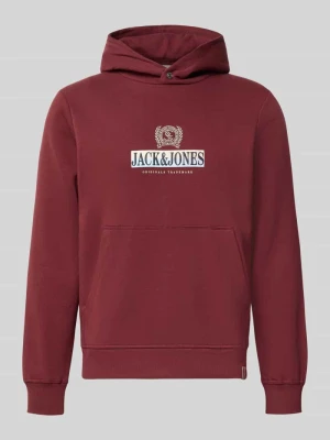 Bluza z kapturem z nadrukiem z logo model 'FREDERIKSBERG' Jack&Jones Bordowy