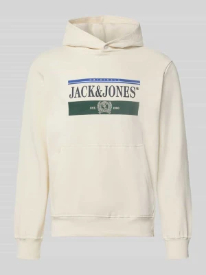 Bluza z kapturem z nadrukiem z logo model 'FREDERIKSBERG' Jack&Jones Złamany biały