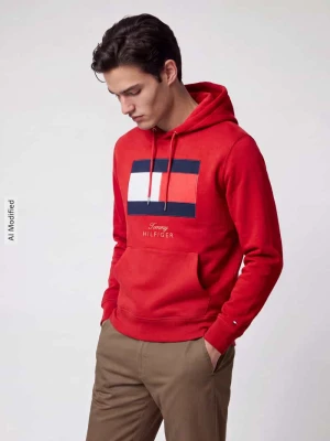 Bluza z kapturem z nadrukiem z logo Tommy Hilfiger Czerwony