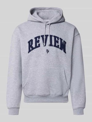 Bluza z kapturem z wyhaftowanym logo REVIEW Jasnoszary melanż