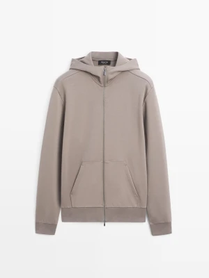 Bluza Z Kapturem Zapinana Na Suwak Z Mieszanki Bawełny - Jasnoopal - - Massimo Dutti - Mężczyzna