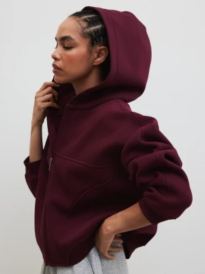 Bluza z kapturem zapinana na zamek w kolorze BURGUNDY - DESEO-M/L Marsala