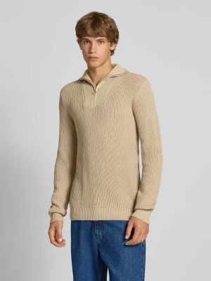 Bluza z kołnierzem i detalem z logo model ‘DENO’ Blend Beżowy