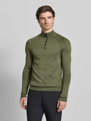 Bluza z kołnierzem o kroju regular fit z dodatkiem żywej wełny model ‘TOUR SEAMLESS QZ’ BOSS Green