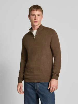 Bluza z kołnierzem o kroju regular fit z mieszanki bawełny i wiskozy model ‘LOUI’ Only & Sons Ciemnobrązowy melanż