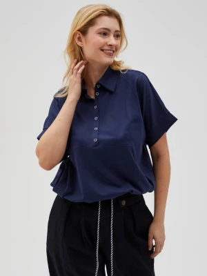 Bluza z kołnierzykiem i krótkimi rękawami granatowa Moodo
