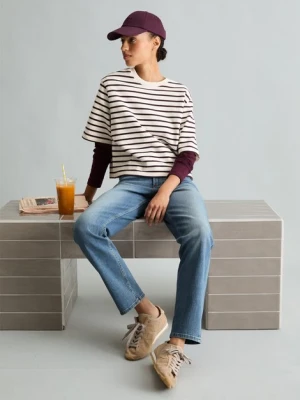 Bluza z krótkim rękawem w paski Marc O'Polo béžová