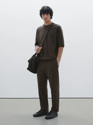 Bluza Z Krótkim Rękawem Z Mieszanki Bawełny - Czekoladowy - - Massimo Dutti - Mężczyzna