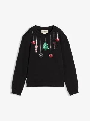 Bluza z motywem bożonarodzeniowym, z czystej bawełny organicznej BonPrix czarny