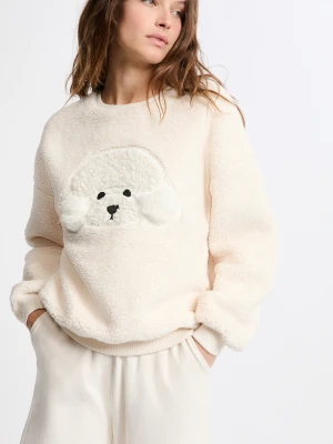 Bluza z długimi rękawami z motywem psa efekt weluru Etam