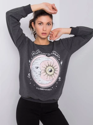 Bluza z nadrukiem ciemny szary casual dekolt okrągły rękaw długi Fancy