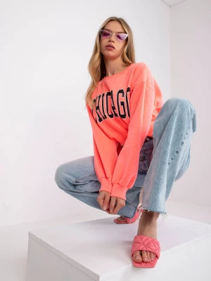 Bluza z nadrukiem fluo różowy casual bez kaptura wkładane przez głowę dekolt okrągły rękaw długi Ex moda