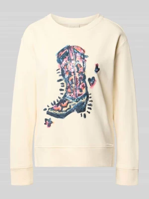 Bluza z nadrukiem z motywem i cekinami milano italy Złamany biały