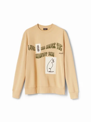 Bluza z napisem i naszywkami Desigual brązowy