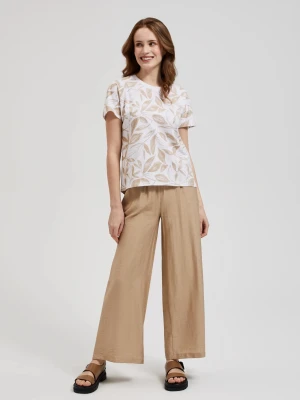 Bluza z okrągłym dekoltem i wzorem liści beżowa Moodo