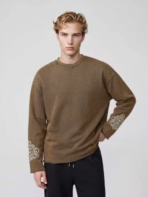Bluza z rękawami z haftem model 'ONA' Don't Waste Culture Średniobrązowy