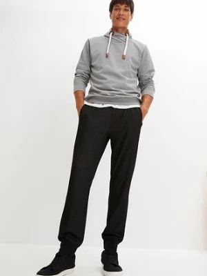 Bluza z szalowym kołnierzem z detalami z imitacji skóry bonprix