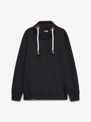 Bluza z szalowym kołnierzem z detalami z imitacji skóry BonPrix czarny