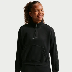 Bluza z zamkiem 1 / 4 dla dużych dzieci (dziewcząt) Nike Studio Fleece - Czerń