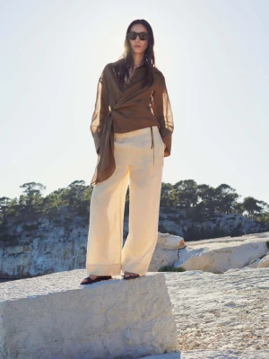 Bluzka 100% ramia z wiązaniem brązowy - Kobieta - - MANGO