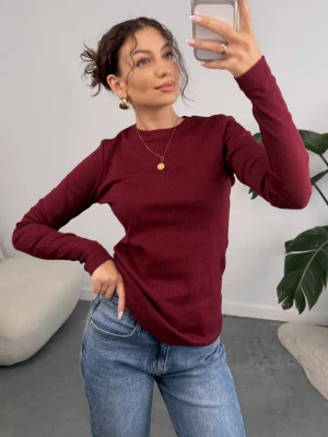 Bluzka Basic Prążkowana Bordowa ClothStore
