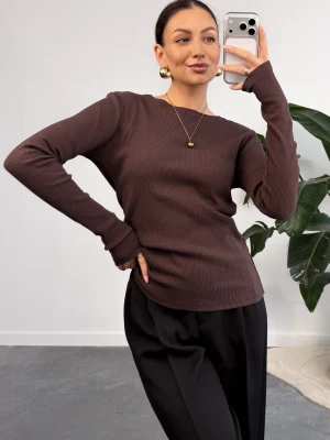 Bluzka Basic Prążkowana Brązowa ClothStore