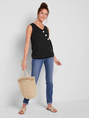 Bluzka bawełniana bez rękawów, z założeniem kopertowym i elastycznym dołem bonprix