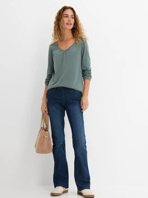 Bluzka bawełniana z czystej bawełny z długim rękawem i gumką bonprix