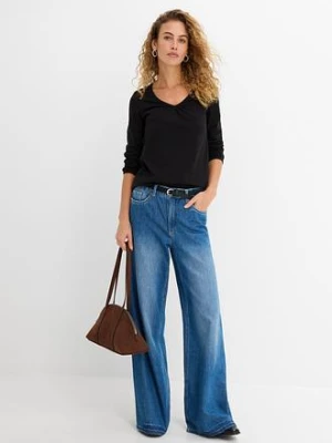 Bluzka bawełniana z czystej bawełny z długim rękawem i gumką bonprix