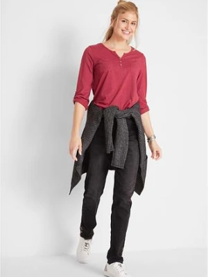 Bluzka bawełniana z dekoltem henley z plisą guzikową bonprix