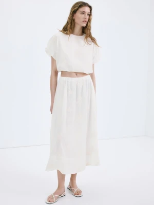 Bluzka bawełniana z haftem kremowy / écru - Kobieta - - MANGO