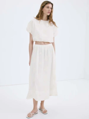 Bluzka bawełniana z haftem kremowy / écru - Kobieta - - MANGO