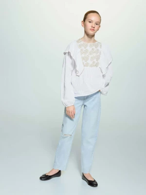 Bluzka bawełniana z kwiatowym haftem złamana biel - Dzieci - - MANGO KIDS